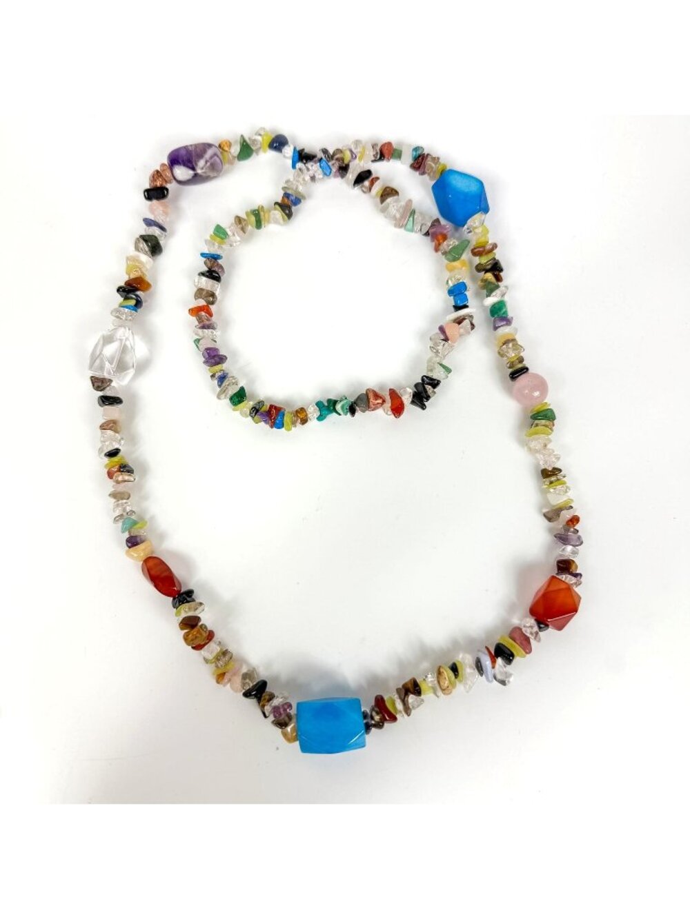Mixed Multi Gemstone Chip Necklace Chunky Beads 36''